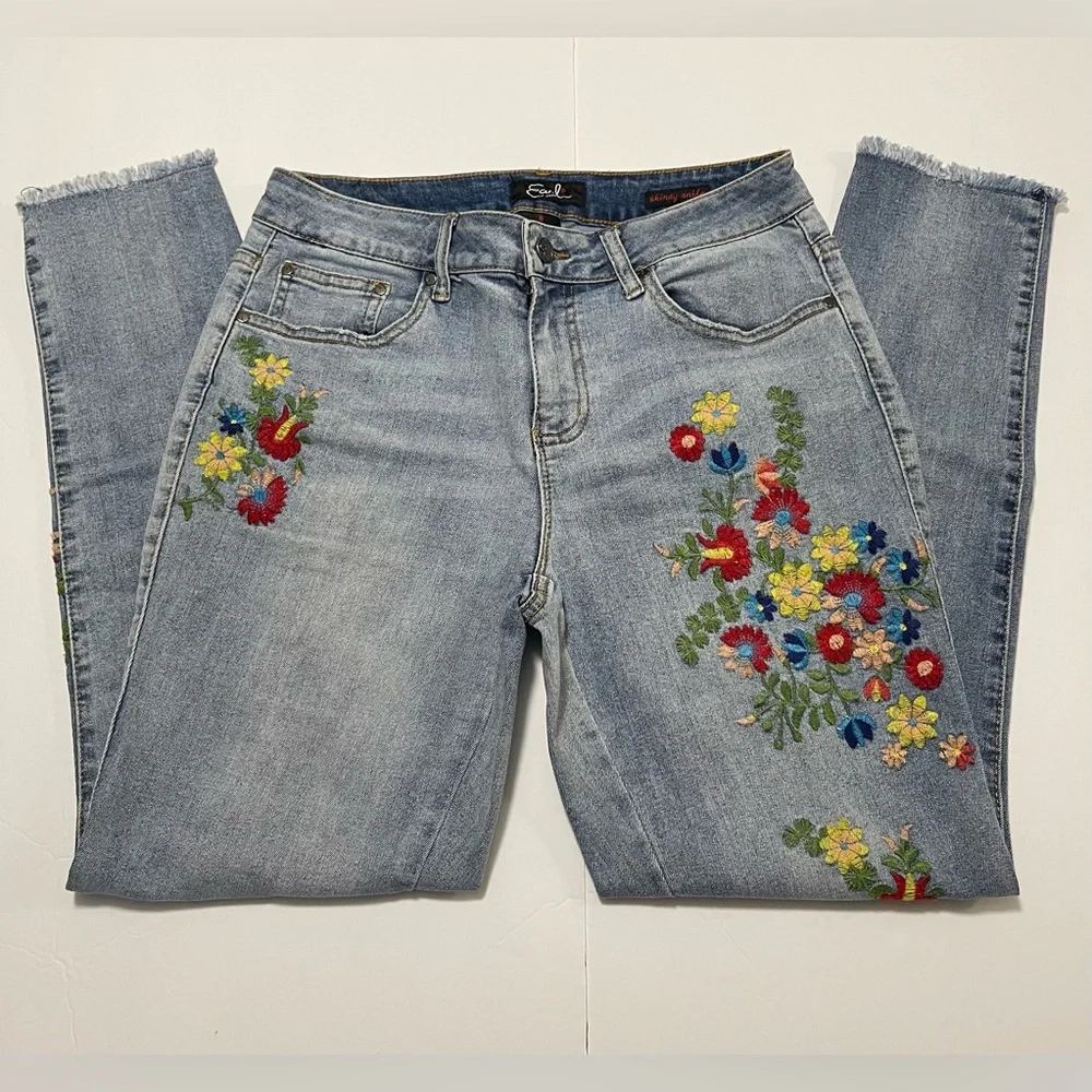 Earl Jeans Embroidered Ankle Skinny Denim Jeans Pant Sz 8 - Picture 16 of 17